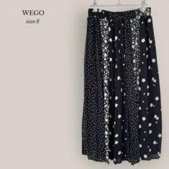 【ウィゴー】WEGO プリーツロングスカート　総柄　花柄　ドット　裏地付き　黒