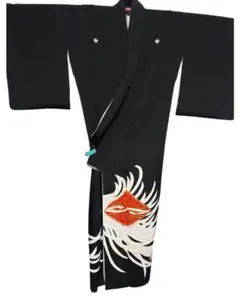 正絹 黒留袖 鶴 菱文様 比翼仕立て 五つ紋 S相当