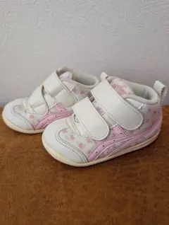 13.5 cm アシックス　スクスク 花柄 スニーカー ホワイト/ピンク