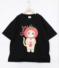 スカラー　scolar 162632：トマトにゃんこ柄プリントTシャツ