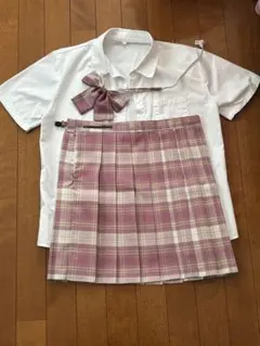 制服 コスプレ衣装 シャツ、スカート、リボン　ピンク　Mサイズ