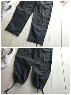 UNIQLO U パンツ S チャコールグレー 裾ひも ワイド テーパード