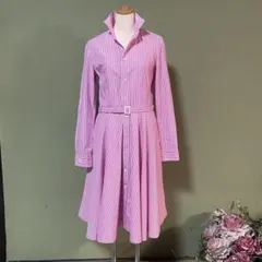 ラルフローレン　ピンクと白のストライプ シャツワンピース　長袖ワンピース