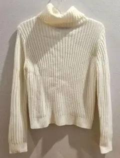リブ編み長袖タートルネックセーター アイボリー ホワイト CECIL McBEE