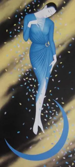 鶴田一郎、【ささやき】、希少な額装用画集より、新品額装付、状態良好