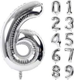 バルーン アルミ風船 シルバー 数字6 ナンバー 40インチ