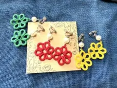 【色違いあり】ハンドメイドフラワーイヤリング／揺れるパール✨単品可