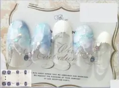 3Dジェルネイルシール  ホワイト×ブルー フレンチネイル