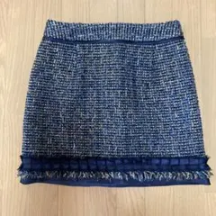 匿名配送　ネイビー ツイード スカート フリンジ 2号　Viaggio Bluのサムネイル