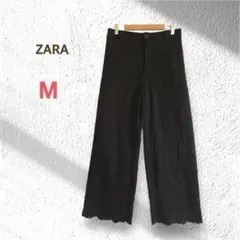 ザラ 柄パンツ カジュアルパンツ M ブラック 綿 可愛い おしゃれ 個性的