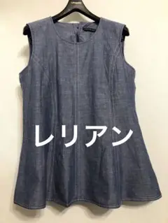 レリアン　ノースリーブカットソー　緩いペプラム　薄手デニム