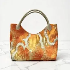 トートバッグ　帯バッグ　オレンジ色　橙　1点物　和物　着物　和装　ハンドメイド