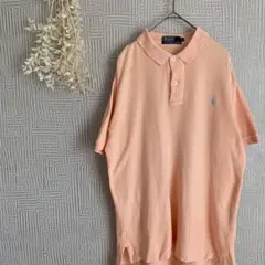 【希少色】ラルフローレン　ポロシャツ　刺繍ロゴ　薄ピンク　90s  Lサイズ