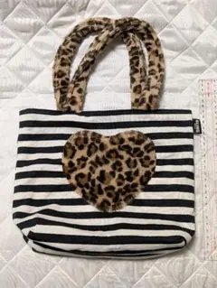 BLING GIRLS　ボーダー＆ヒョウ柄　手提げバッグ　レトロ