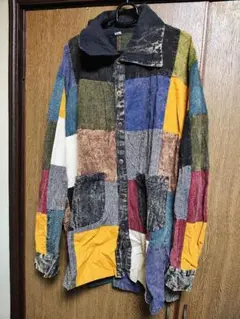 パッチワークデザイン 長袖シャツ