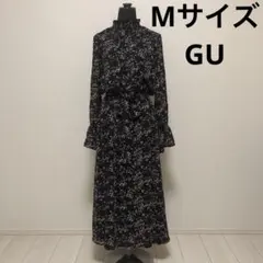 GU 黒 花柄 ロングワンピース
