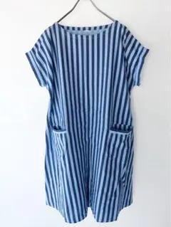 PAR ICI ブルー ネイビー ストライプ コットン サックドレス ワンピース