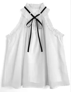 GRL リボン付きホルターネックフリルシアーブラウス [tu1682] グレイル