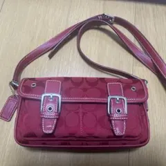 COACH コーチ 赤 シグネチャー ショルダーバッグ ミニ ダブルバックル