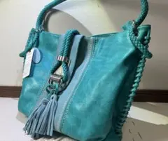 【未使用品】D.KELLY Luce 本革製トートバッグ・エメラルド色・タグ付き