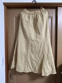 earth イエロー チェック フレアスカート