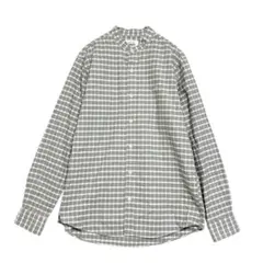 グローバルワーク　バンドカラー チェックシャツ　【美品】　グレー　S しっかり目