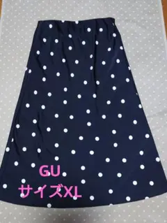 【美品】GU サテン ドットフレアスカート ブラック XL