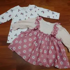 長袖Tシャツ　チュニック　80cm　さくらんぼ　お花　2枚セット