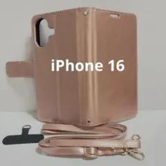 iPhone 16 手帳型ケース ローズゴールド ストラップ付き