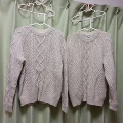 GLOBAL WORK ケーブルニット セーター ホワイト　リンクコーデ　SとM