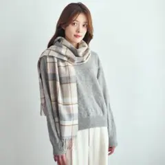 【最終値下げ*新品未使用】カシミヤ100% ライトパープルチェックマフラー