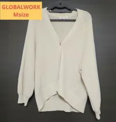 GLOBALWORK 　アイボリー 編み ニットカーディガン Vネック