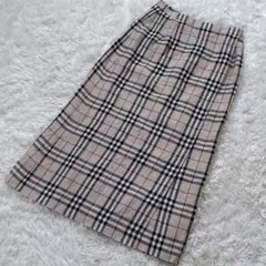 バーバリーロンドン ノバチェック リネン ロング巻きスカート 40 大きめ