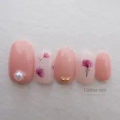 4790 ジェルネイルチップ 花びらネイル 花畑 すももピンク