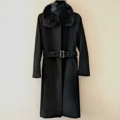 極美品 AG アンゴラ70% フォックスファー付 黒 ロングコート 38