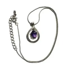 【昭和レトロ】アメジスト？ガラスビジュー？　シルバーカラー　ネックレス