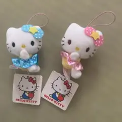 レア ハローキティ ぬいぐるみマスコット ピンク水色 ドット レトロ 2011年