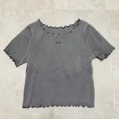 美品 オリーブデオリーブ メロウリブ 半袖 トップス グレー F 伸縮性 着痩せ