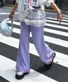 ハローサンフランシスコ ワッフルフレアパンツ パープル