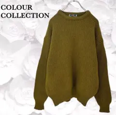 『カラーコレクション』ニット セーター ウール【F】カーキ クルーネック 畦編