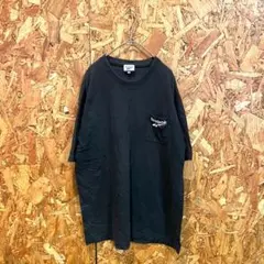 Reebok リーボック 半袖Tシャツ ロゴ刺繍 胸ポケット ブラック メンズ