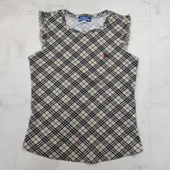 バーバリーブルーレーベル　ノースリーブ フリル袖 ノバチェック　M ベージュ