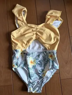 フリル付きイエローフラワーワンピース水着 100cm