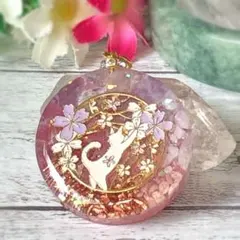 月の型 ピンクラベンダー 紫陽花花びら ドライフラワー ネックレス 