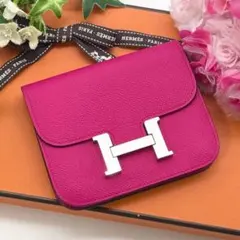 ✨極美品✨エルメス コンスタンス スリム 折り財布 ピンク シルバー金具 Z刻印
