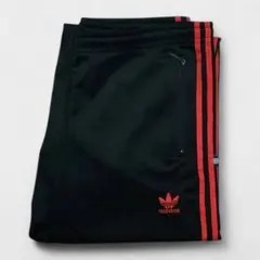 90s adidas　トレフォイル　トラックパンツ　万国旗タグ　黒　赤　L