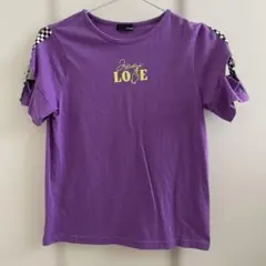 紫のチェック柄袖Tシャツ　150
