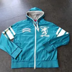 【希少 フード付パーカー】Lotto ターコイズブルー Lサイズ 獅子ロゴ