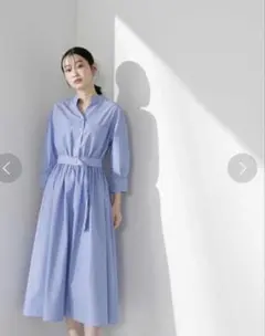 【ナチュラルビューティベーシック】ダブルポケットAラインシャツワンピースM