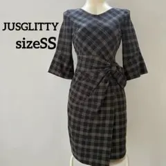 【完売品】ジャスグリッティ 半袖ワンピース ウエストリボン チェック 0サイズ